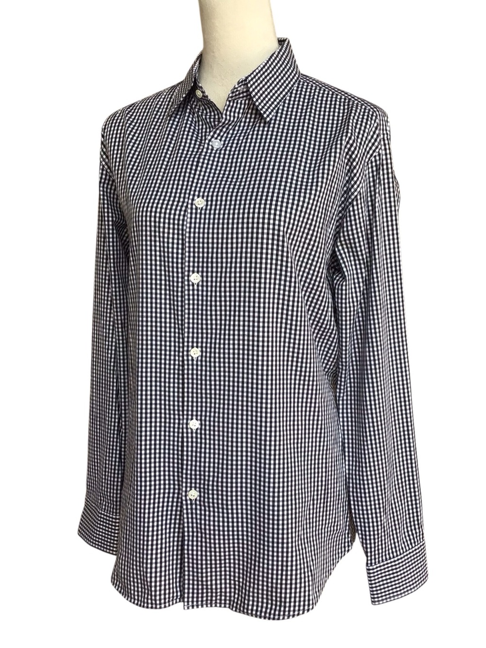 Theory Black White Gingham Button Down Shirt Medium